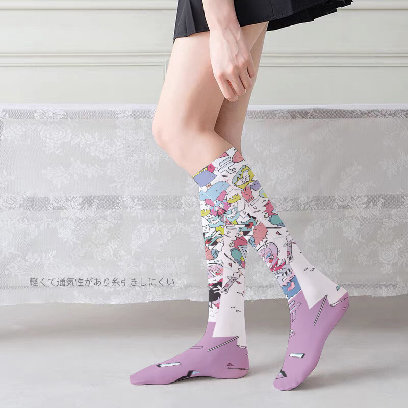 Модные женские шелковые чулки до бедра с 3D принтом, эластичные персонализированные тонкие милые розовые чулки для косплея с аниме-героями мультфильмов