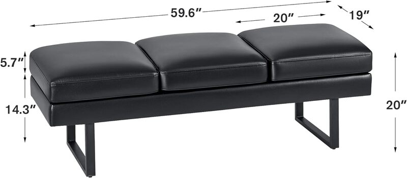 合成皮革の調節可能なアームチェア,会議室の椅子,布張りの受信ベンチ,3席,59.6インチ