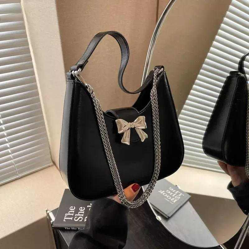 Women's Bow Handbags 2024 New Fashion Korean Style Niche Underarm High-Grade Chain Messenger Bag
