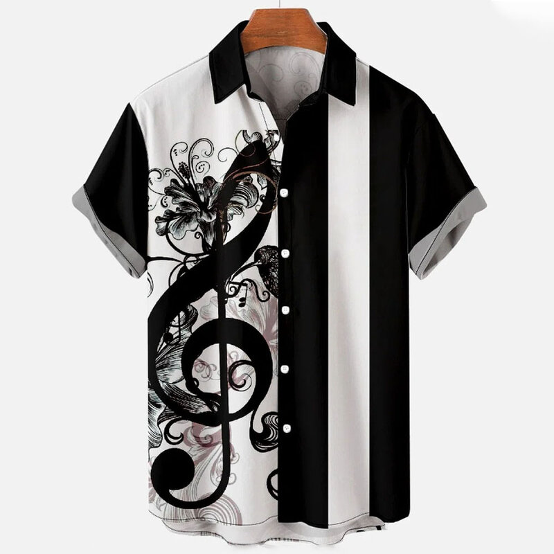 Letnie hawajskie koszule dla mężczyzn muzyka gitara wydrukowane bluzki odzież moda na co dzień oversize kołnierzyk Rock And Roll bluzki