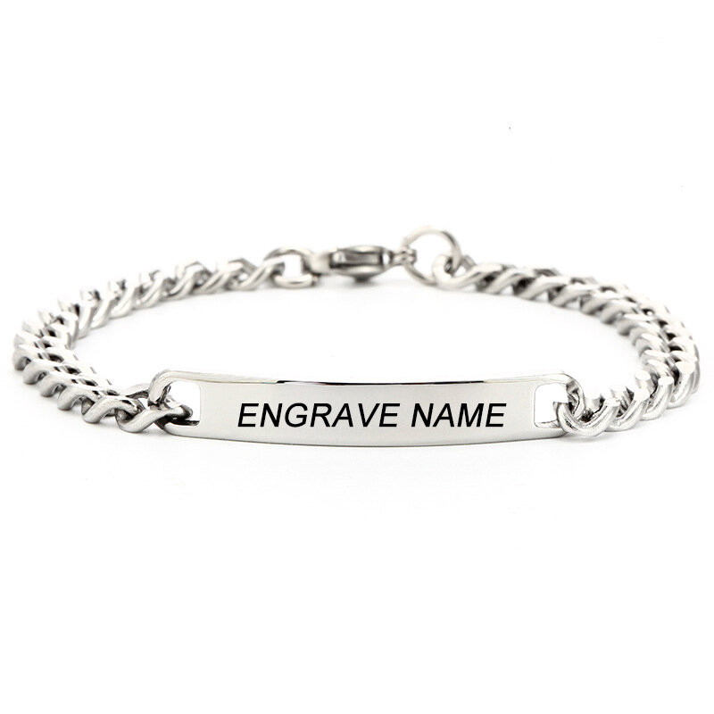 Customized Logo Name Engrave Stainless Steel Bracelet Women Personalized Bracelets For Men Id Bracelet Dropshipping
