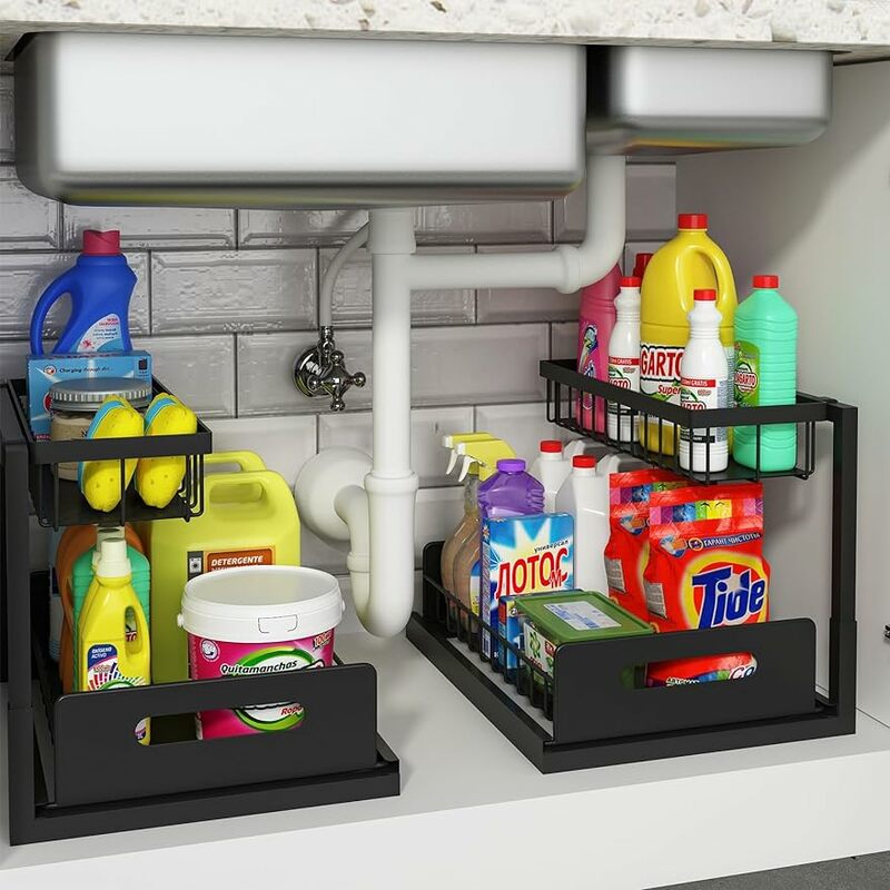 REALINN Under Sink Organizer e Storage, Organizer per armadietto estraibile da 2 pezzi