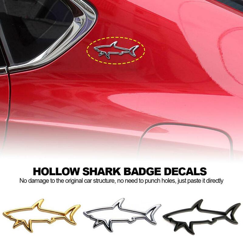 Autocollant de style de voiture en métal 3D, insigne d'emblème de requin de poisson creux, décalcomanies automobiles, moto, ordinateur, accessoires de bouchon de carburant