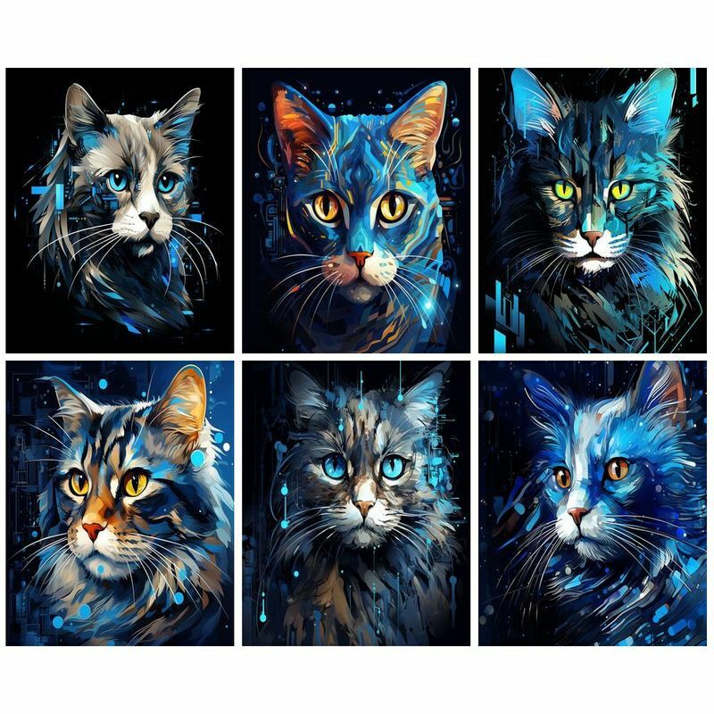 GATYZTORY 아크릴 그림 숫자 동물 고양이 그림, 시간 색칠하기, 숫자 벽 장식, 그림 숫자 DIY 공예