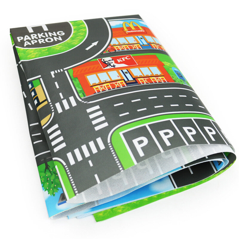 Mainan peta kota anak-anak, peta jalan parkir mobil Model mainan logam campuran tikar memanjat mobil versi bahasa Inggris baru untuk anak-anak bermain Game peta tikar balap