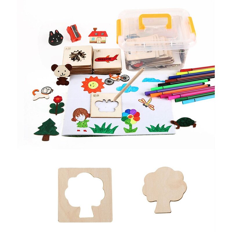 Plantilla de tablero de pintura de madera hecha a mano, plantillas de dibujo, juguete de Graffiti para niños, juego de herramientas de dibujo para aprender, envío directo