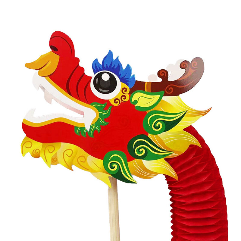 Dekorasi naga Tiongkok, bahan kerajinan naga kertas DIY Dekorasi naga Tiongkok Tari Naga 3D tarik bunga