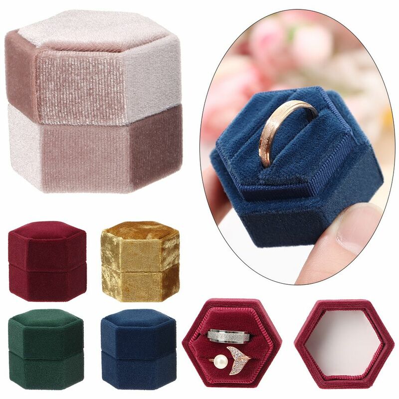 Hexagon Shape Fluwelen Doos Dubbele Ring Opbergdoos Vrouw Gift Oorbellen Pakket Case Wedding Ring Display Verpakking Box