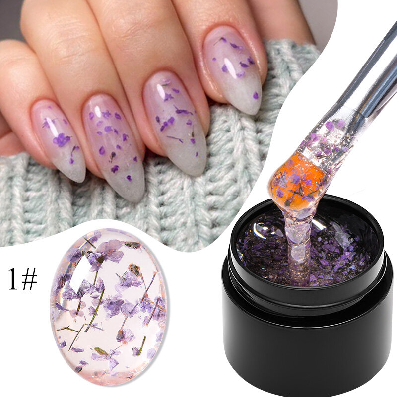 MEET ACROSS-Verhéritage à ongles en gel UV LED, rose, violet, bleu, fleur séchée, fleur naturelle d'été, peinture d'art d'ongle, Soak Off