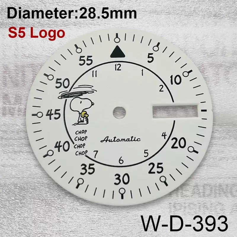 スヌーピー漫画のダイヤルパイロット、グリーン発光時計、sロゴ、nh36、4r36、変更アクセサリーに適しています、28.5mm