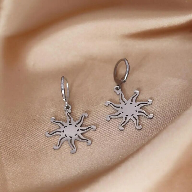 Dainty Sun Hoop Earrings For Women Everyday Jewelry Silver Korean Earrings Gift