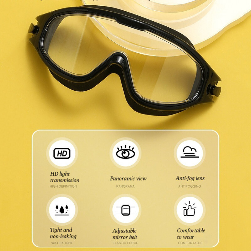 Duże oprawki okulary pływackie silikonowe okulary gogle pływackie z zatyczkami do uszu męskie kobiety HD akcesoria pływackie okularów przeciwmgielnych