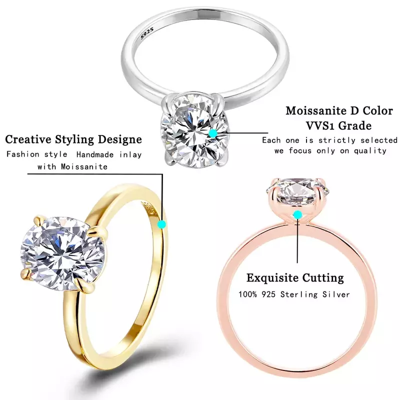 ALITREE 3ct овальной D цветной Φ s925 Стерлинговое Серебро, розовое золото, бриллиантовое кольцо с сертификатом GRA, ювелирные изделия, обручальные кольца