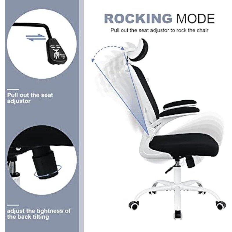 Chaise de Bureau Ergonomique Confortable et Réglable, avec Roues, Support Lombaire en Maille (Noir/Blanc) en Option