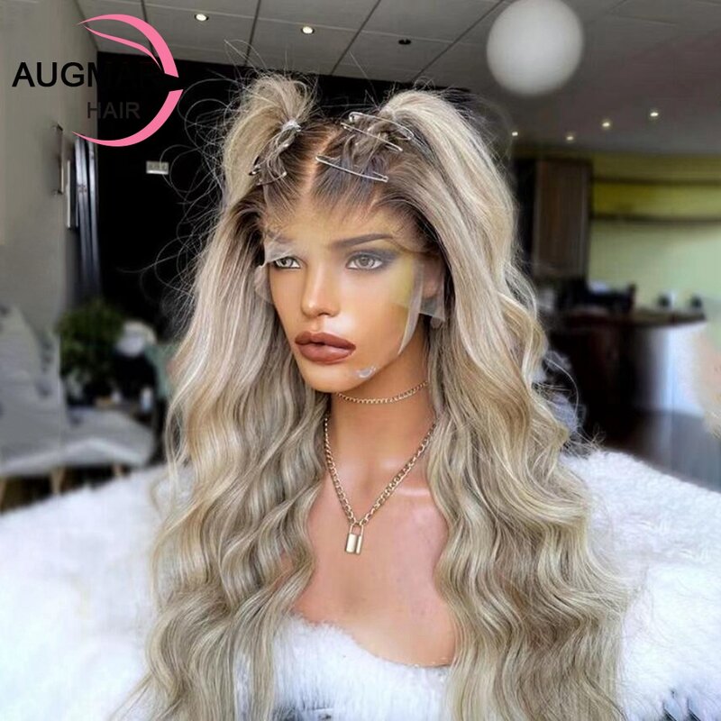 Wig rambut manusia oblong Ash Blonde Wig rambut manusia Wig Frontal 13x6 HD Lace Frontal untuk wanita