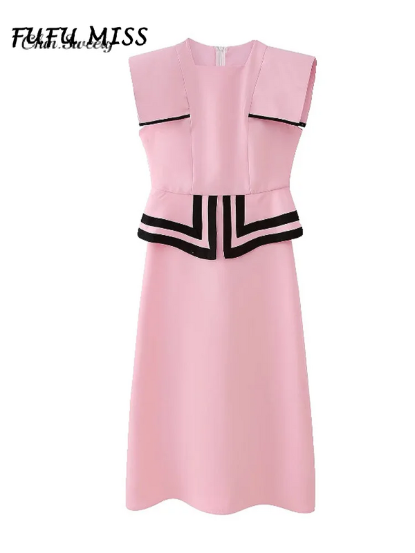 Vestido de retazos de manga voladora para mujer, a la cadera vestido elegante de cuello redondo, vestido de fiesta de primavera y verano, 2024