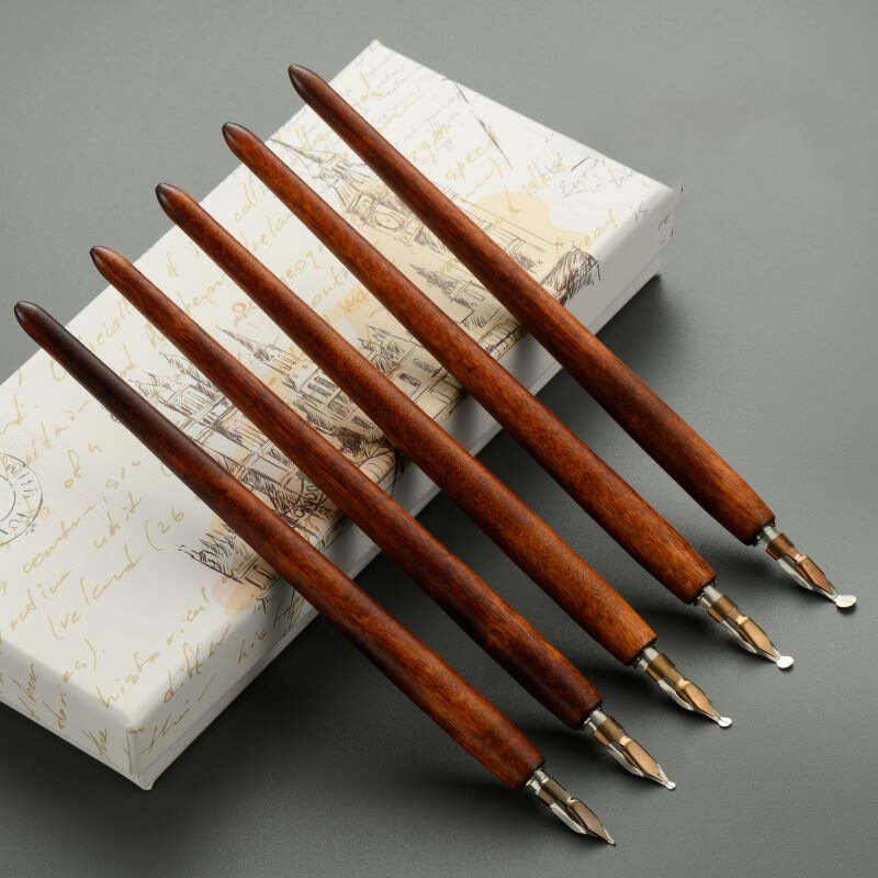 5Pcs Sets Dip Pen with Gift Box Stationery Wooden Teacher Gift Chinese Calligraphy Supplies Kit School Drawing Writing Art Pen