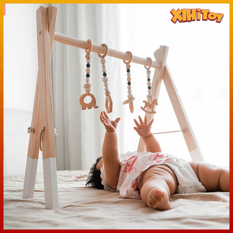 Xihatoy-Wooden Baby Gym Toys, 4 Pendurado em Brinquedos, Decoração de Equipamentos para Recém-nascidos e Crianças, Educação Infantil