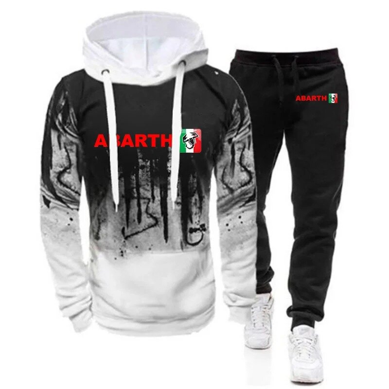 Abarth 남성용 후드 및 스웨트 팬츠, 용수철 가을 패션 브랜드, 새로운 그라데이션 색상, 투피스 세트, 2024