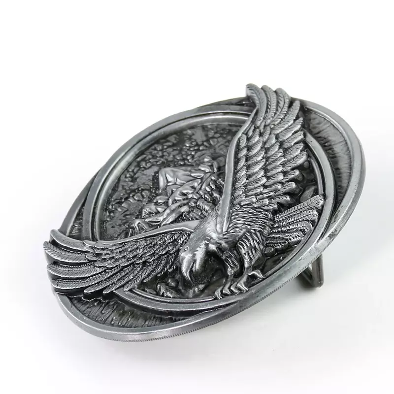 Geometry Oval Embossed Eagle Falcon Vulture Bird Mountain Zinc Alloy Metal Belt Buckle Charms Punk Father Man Jeans Clasp Parts