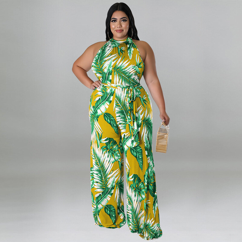 Элегантный женский комбинезон с принтом размера плюс, дизайнерский праздничный тканевый слитный наряд для женщин, Модный повседневный комбинезон на весну 2024