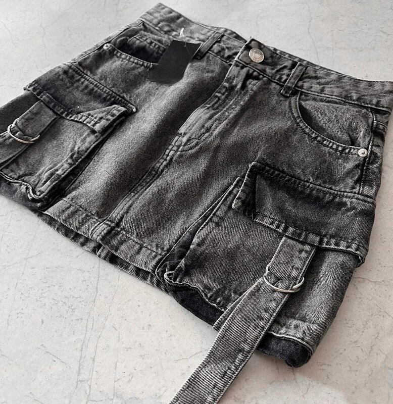 Винтажная готическая Черная мини-юбка Y2k, модная клетчатая джинсовая юбка в стиле Харадзюку с несколькими карманами, Женская Повседневная универсальная пикантная уличная одежда