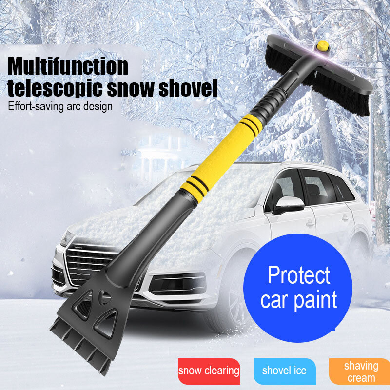 Pala de nieve retráctil 3 en 1 para vehículos, Deicer de invierno para vehículos, pala de nieve multifuncional con cepillo