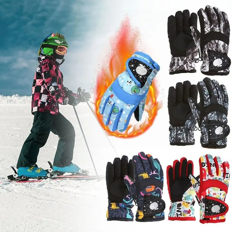 Guantes de esquí de nieve impermeables para niños, manoplas deportivas gruesas a prueba de frío, lindas y cálidas, dibujos animados, Snowboard, Invierno