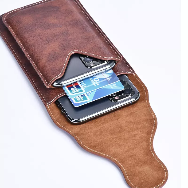 Étui de téléphone portable vintage pour homme, sac de taille en cuir PU avec clip à crochet, étui de voyage, randonnée, ceinture cellulaire, sac à main en poudre
