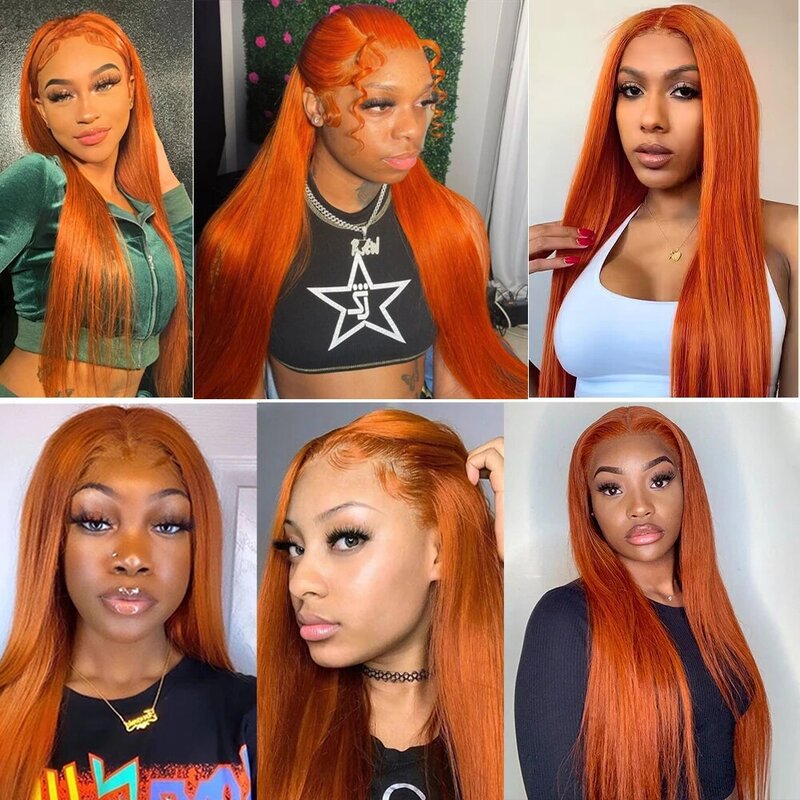 CEXXY 30 34inch Ginger Orange Bone Straight 13x4 Lace Frontal Human Hair Wig Colored Glueless Preplucked Human Wigs Ready to Go