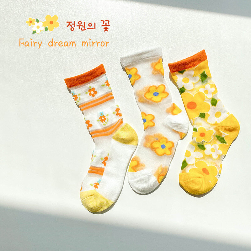 2024 Summer Socks Girls Mesh Socks Flower Pattern Children's Cotton Socks For 1-12 Year-old Kids