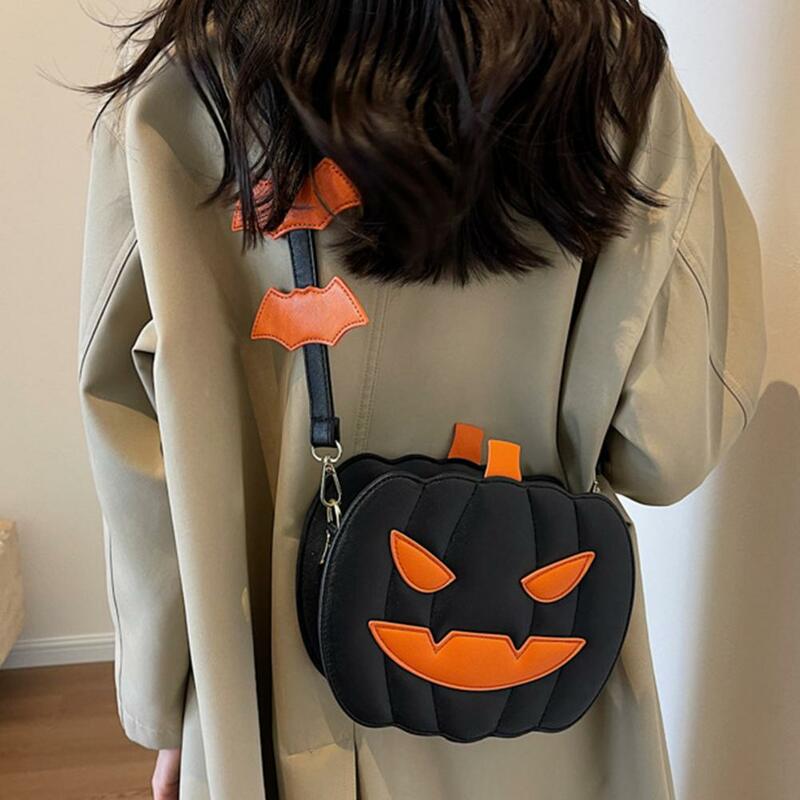 Grande Capacidade Crossbody Bag, Halloween Messenger Bag, Spooky Bag, Forma Abóbora, Bat Decor, Bolsa