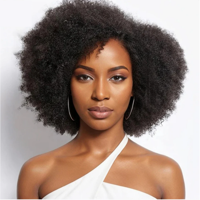 Wig rambut manusia depan renda Afro keriting wig depan renda transparan keriting Afro belahan dalam 250% ketebalan Afro