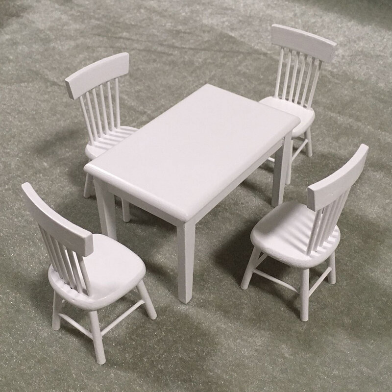 Ensemble de meubles miniatures de maison, table à manger en bois, 4 chaises, accessoire de salon, 1, 12 courses, 5 pièces
