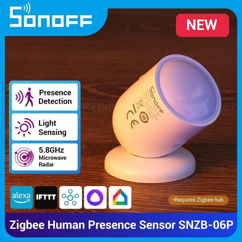 SONOFF 지그비 인체 감지 센서, SNZB-06P 마이크로파 레이더 존재 감지, 빛 감지, 스마트 홈용 알렉사와 함께 작동