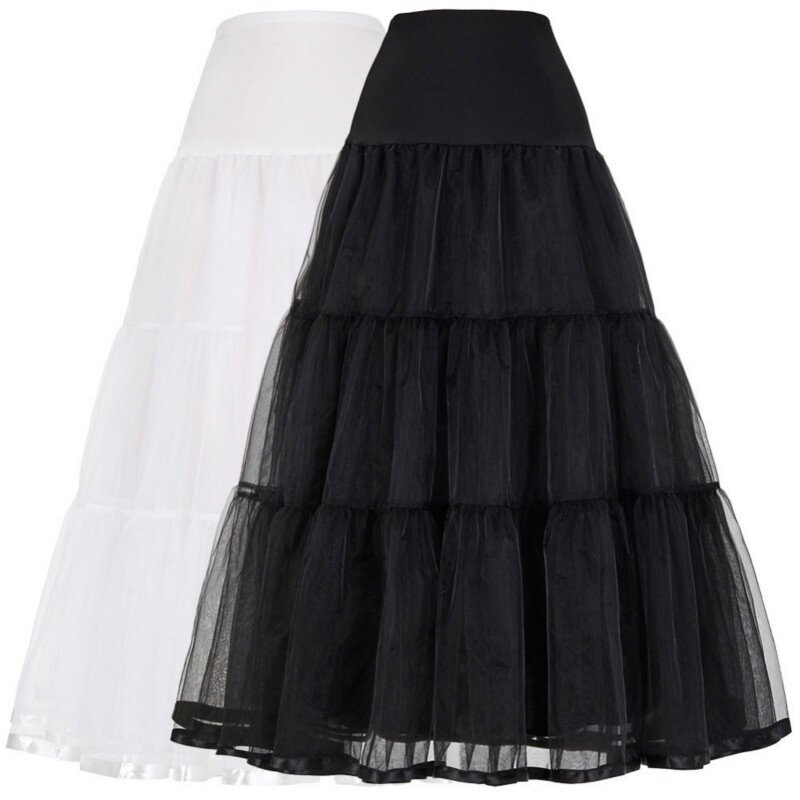 Sukienka Vintage halka na ślub Retro krynolina kobiety akcesoria ślubne czarny biały długi halki podkoszulek Plus rozmiar