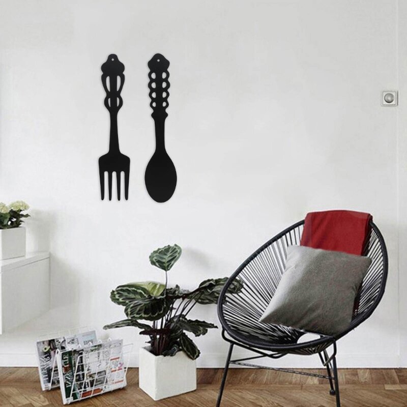 Set da 2 pezzi, forchetta e cucchiaio, decorazione da parete, utensili da cucina in metallo rustico, cartello da parete,