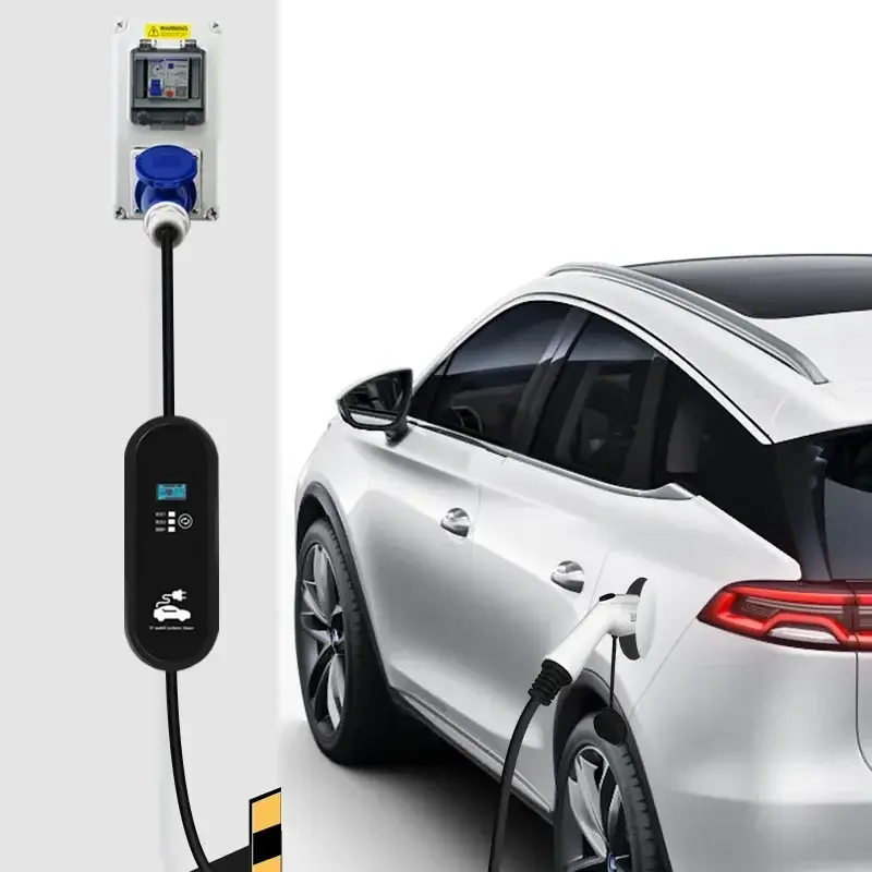 Boîte murale de chargeur de véhicule électrique portable, fil flexible GB/T, câble 16A, 3,5 KW, 1 phase 32A, 7KW, pile de développement de véhicule électrique