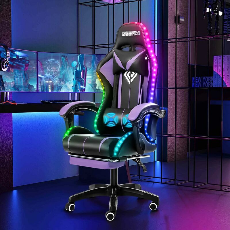 고품질 게임 의자 RGB 라이트 오피스 체어 게이머 컴퓨터 의자 인체 공학적 회전 의자 2 포인트 마사지 게이머 의자
