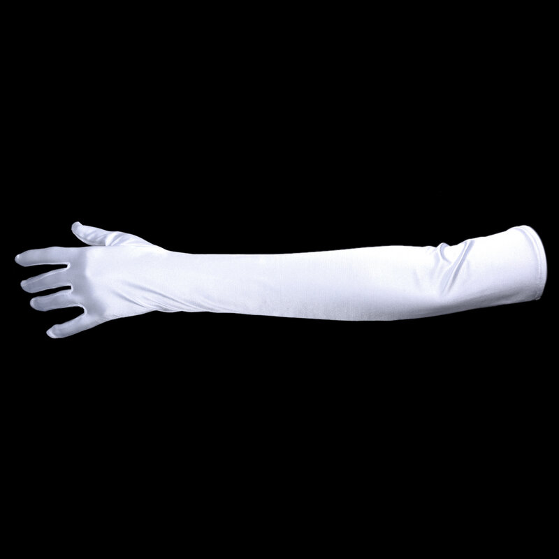 21 Inch Women Arm Long Satin Elbow Gloves for Wedding Costume - White