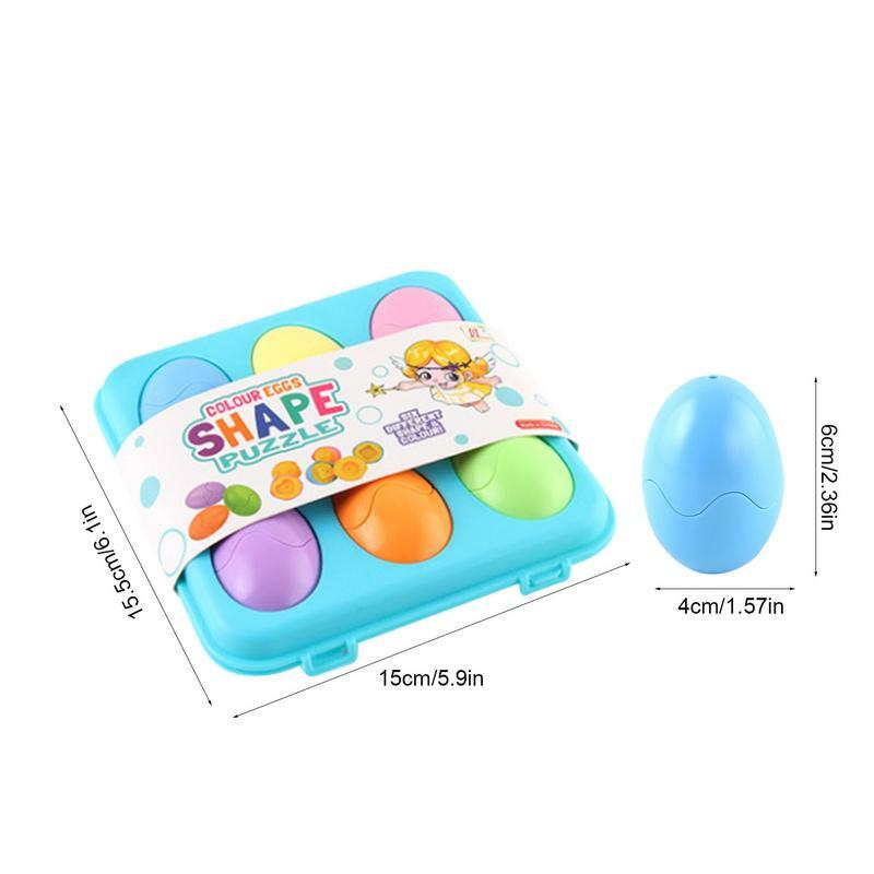 Juguete de huevo a juego de colores y formas, juego de formas de huevo, juego de rompecabezas, 6 piezas, huevos de Pascua, preescolar, habilidades motoras finas
