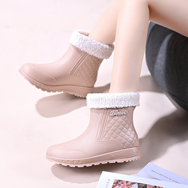 Women Non-Slip Mid-Calf Length Waterproof Shoes Comfort Non-slip Fishing Shoes New Waterproof Rubber Rain Boots Shoes Size 36-40