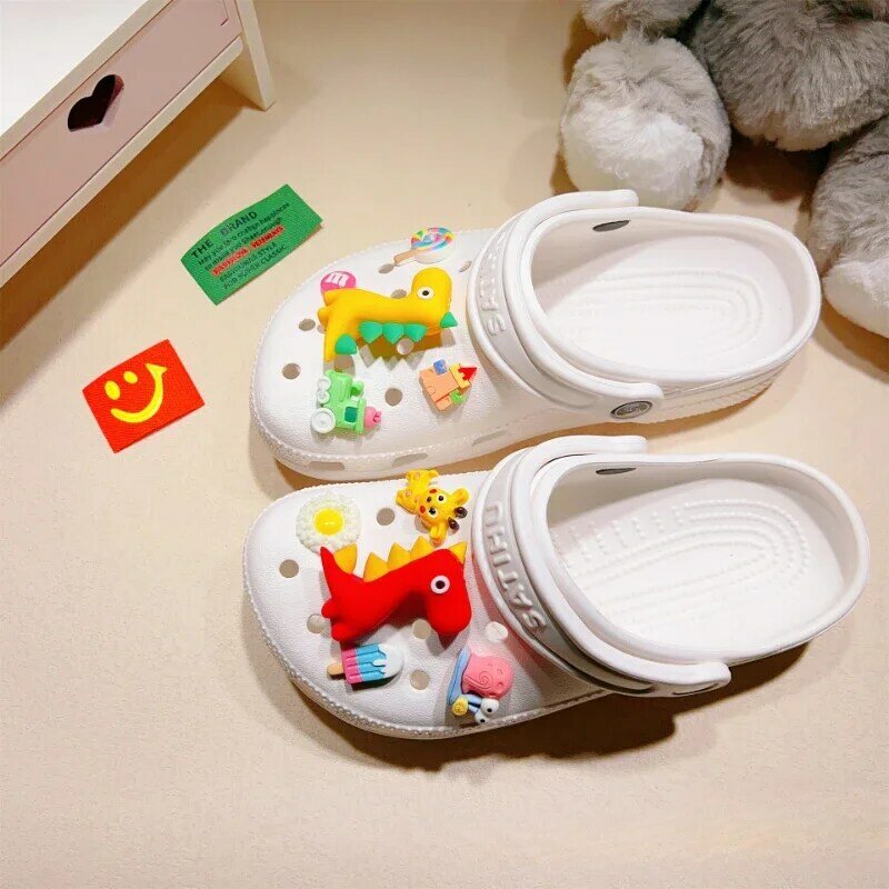 SuperFire-accesorios para zapatos de dinosaurio pequeño para niños, sandalias decorativas, accesorios estereoscópicos de dibujos animados 3D, hebilla desmontable, flor de zapato