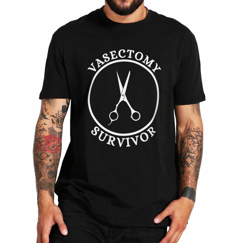 Sobrevivente de Vasectomia Masculina T-Shirt Engraçado Adulto, 100% Algodão, Casual Roupa Macia, Y2k, Unisex, Tamanho UE, Presente