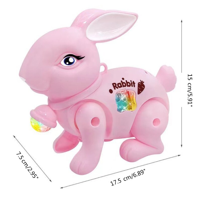 Conejo eléctrico que camina, juguete con correa LED, juguete Musical conejo, regalo cumpleaños para niños pequeños
