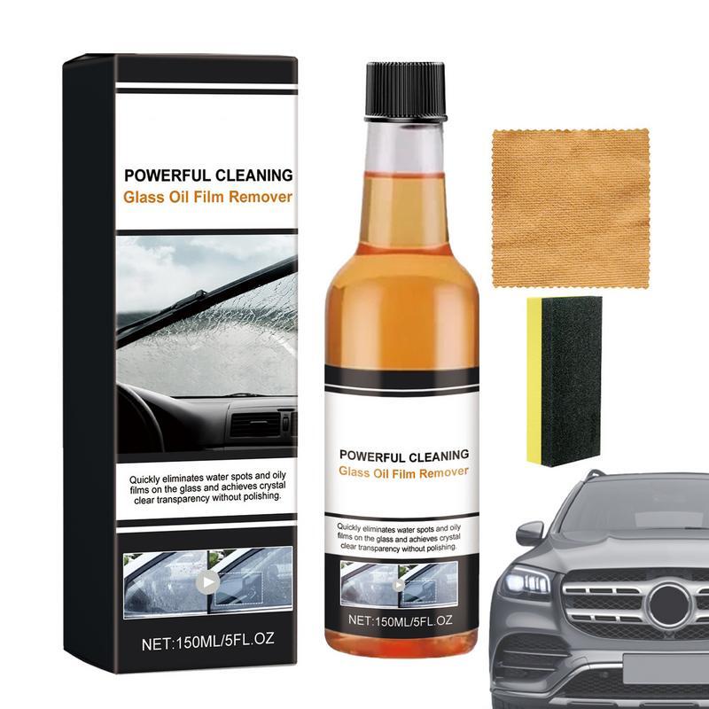 Rimozione macchie d'acqua per auto 150ml potente detergente per vetri per auto con asciugamano e spugna per la cura del vetro dell'auto automobilistico professionale