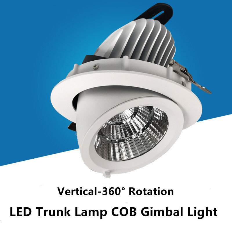 Luz LED COB para maletero, lámpara giratoria ajustable para cardán, 12W, 40W, Blanco cálido, blanco frío
