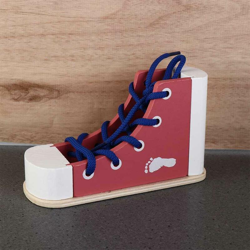 Tie Shoes Wooden Shoelace Toys Lacing Shoes Puzzle game Wearing Shoes with Shoelaces Toy Lacing Sneaker Wood