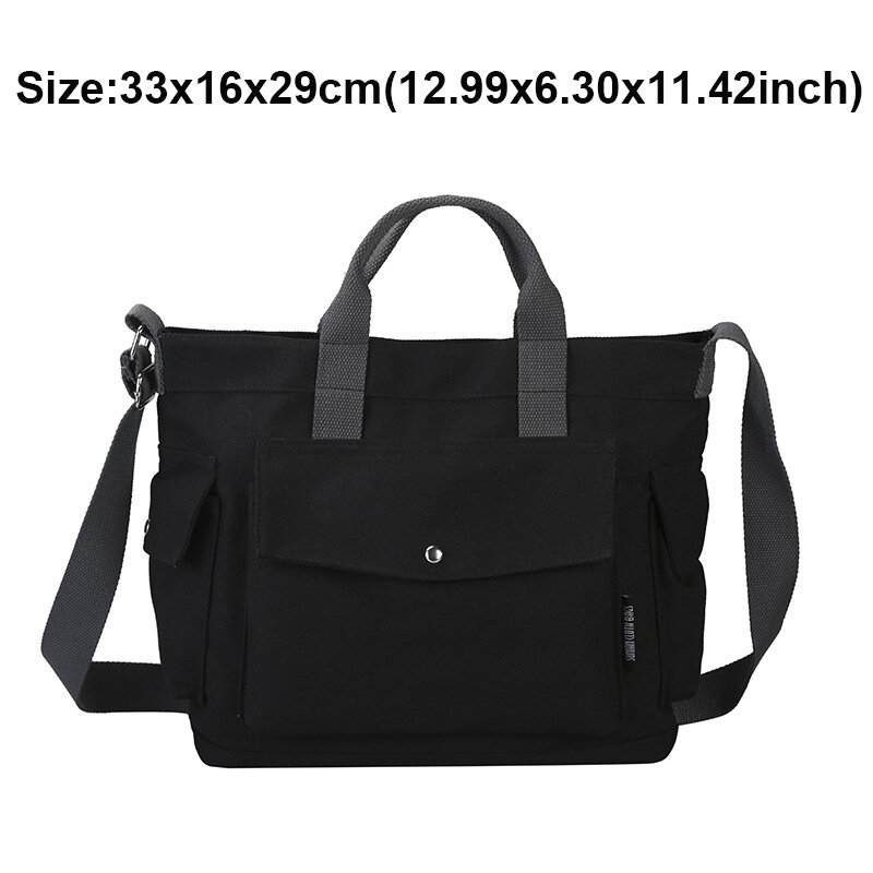 Unisex กระเป๋าความจุ Crossbody กระเป๋าสะพายไหล่กระเป๋าถือผู้หญิงสีดำ/สีขาว/สีเขียว/สีเหลืองสีผ้าใบโรงเรียนกระเป๋าขนาดใหญ่