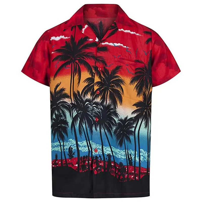 Hawaiiaanse Palmbomen 3d Print Mannen Shirt ManVrouwen Casual Mode Korte Mouwen Shirts Revers Knoop Tops Oversized Unisex Kle